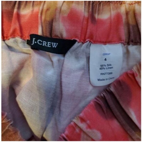 J.Crew Womens Silk Linen Blend Skirt Size 4 Pink Tie-Dye Pattern Elastic Waist - Picture 7 of 7